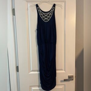 Venus size small - Deep purple/blue midi rouch dress with beading